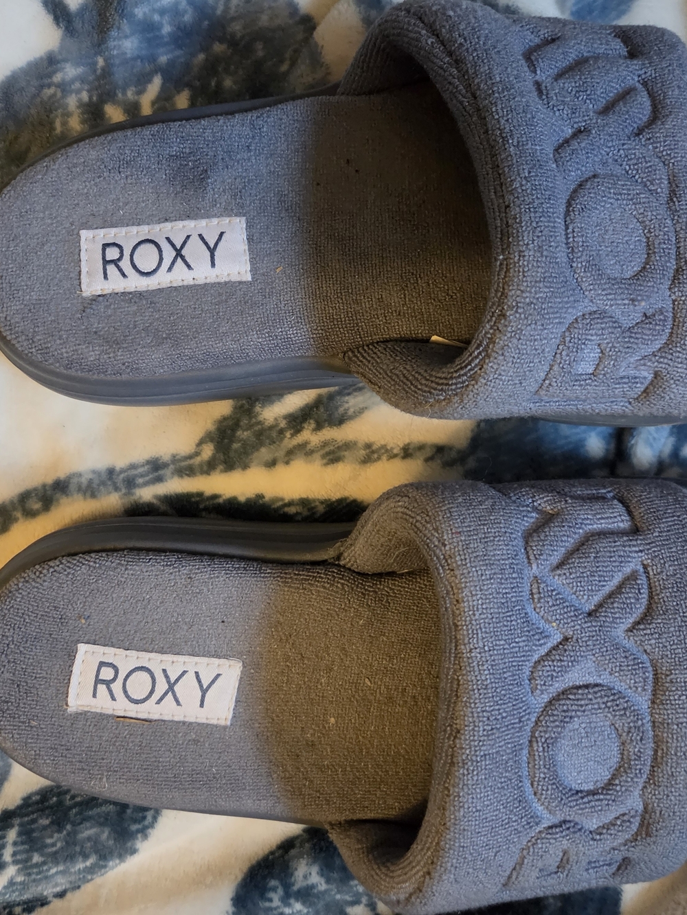 ROXY Grey Terrycloth Slide Sandals